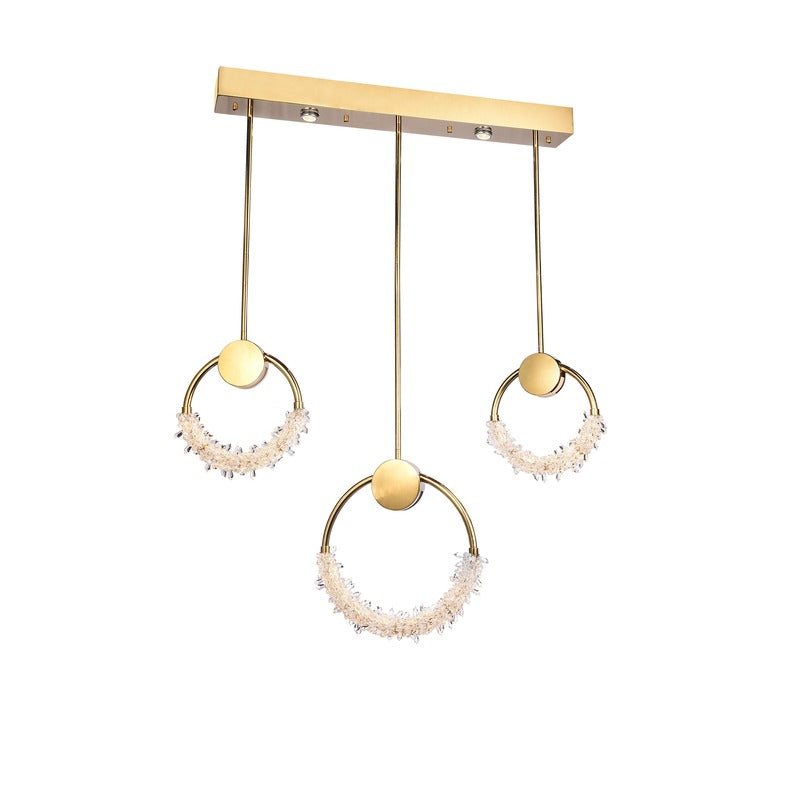 Stainless Steel Rectangular Frame LED Chandelier with Clear Crystal Beading in Gold by Bethel