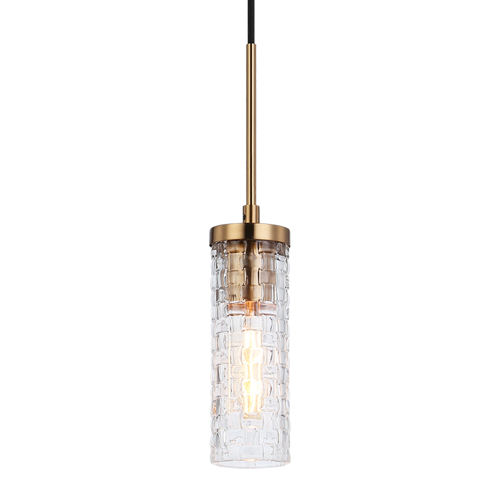 Steel Frame with Woven Patterned Glass Shade Pendant