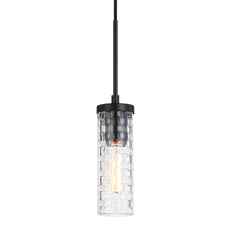 Steel Frame with Woven Patterned Glass Shade Pendant