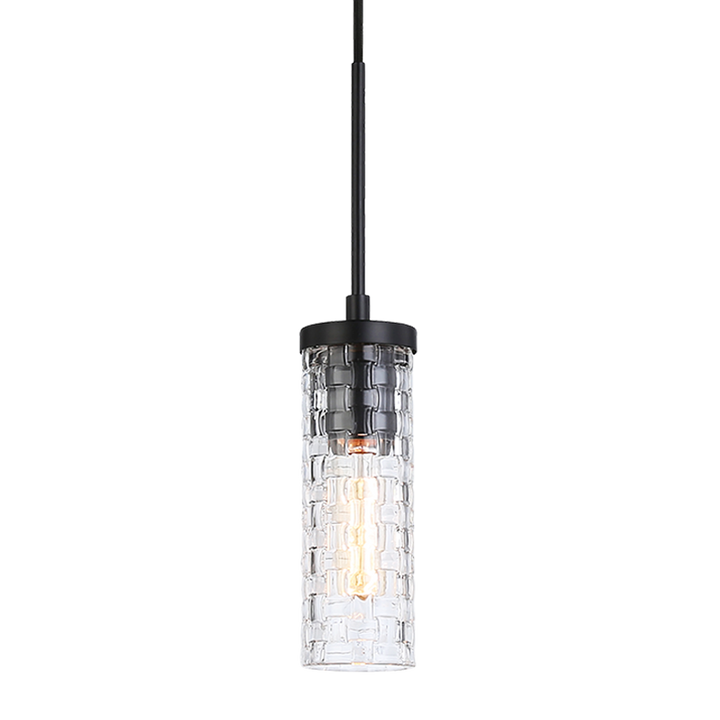 Steel Frame with Woven Patterned Glass Shade Pendant