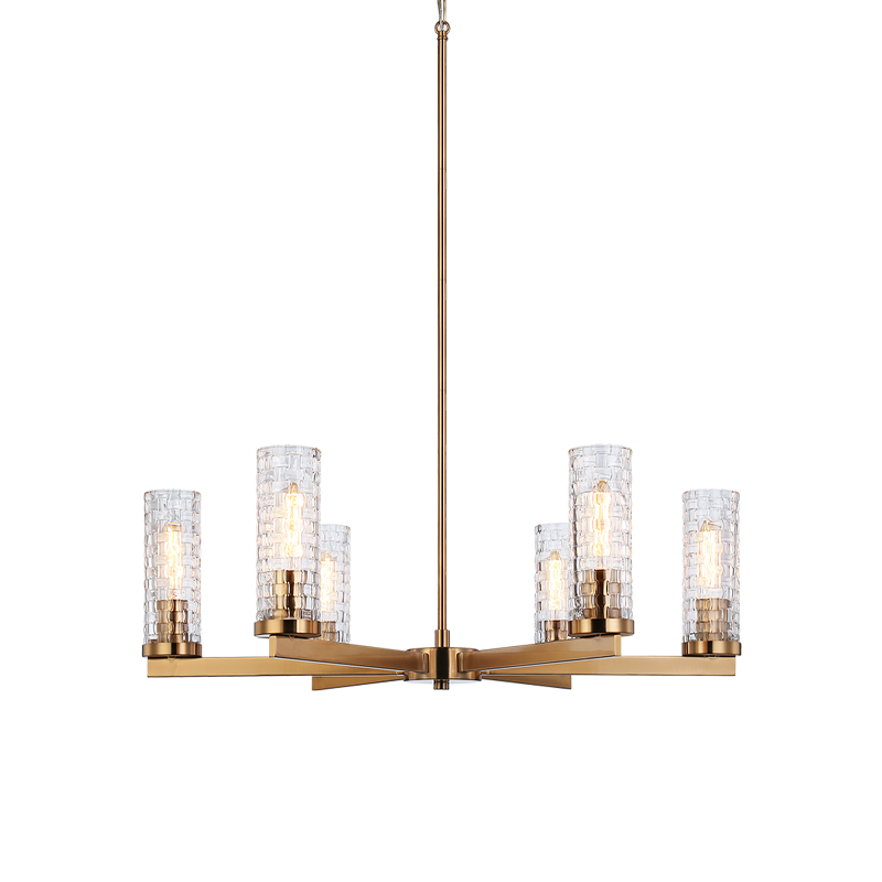 Steel Frame with Woven Patterned Glass Shade Chandelier