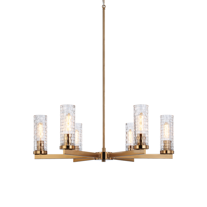 Steel Frame with Woven Patterned Glass Shade Chandelier
