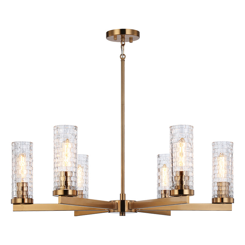 Steel Frame with Woven Patterned Glass Shade Chandelier