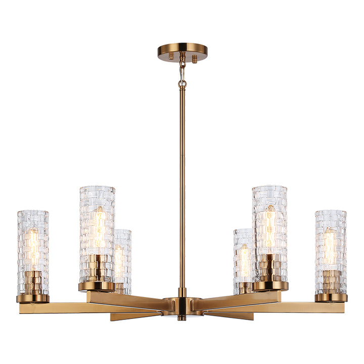 Steel Frame with Woven Patterned Glass Shade Chandelier
