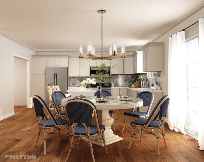 Steel Frame with Woven Patterned Glass Shade Chandelier
