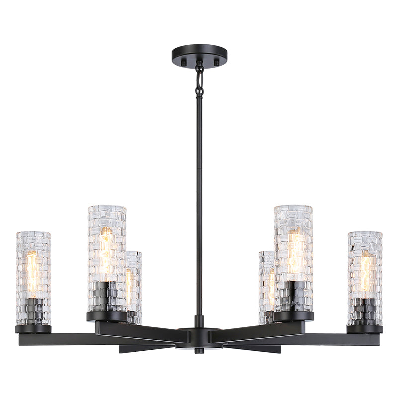 Steel Frame with Woven Patterned Glass Shade Chandelier