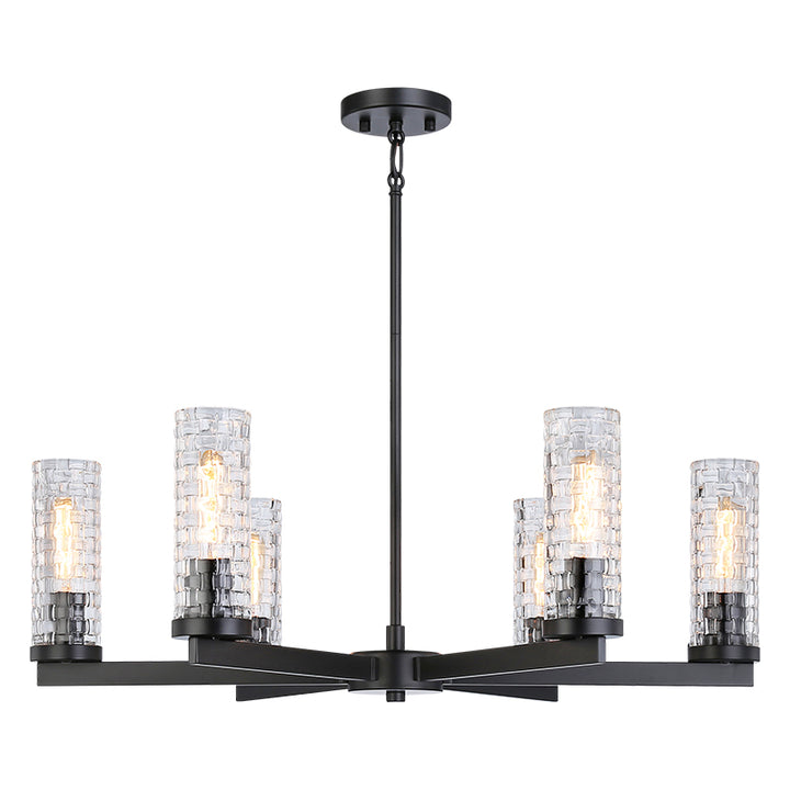 Steel Frame with Woven Patterned Glass Shade Chandelier