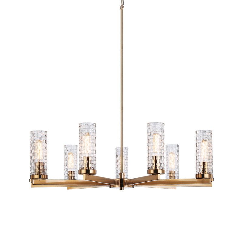 Steel Frame with Woven Patterned Glass Shade Chandelier