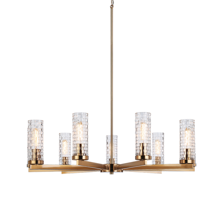 Steel Frame with Woven Patterned Glass Shade Chandelier
