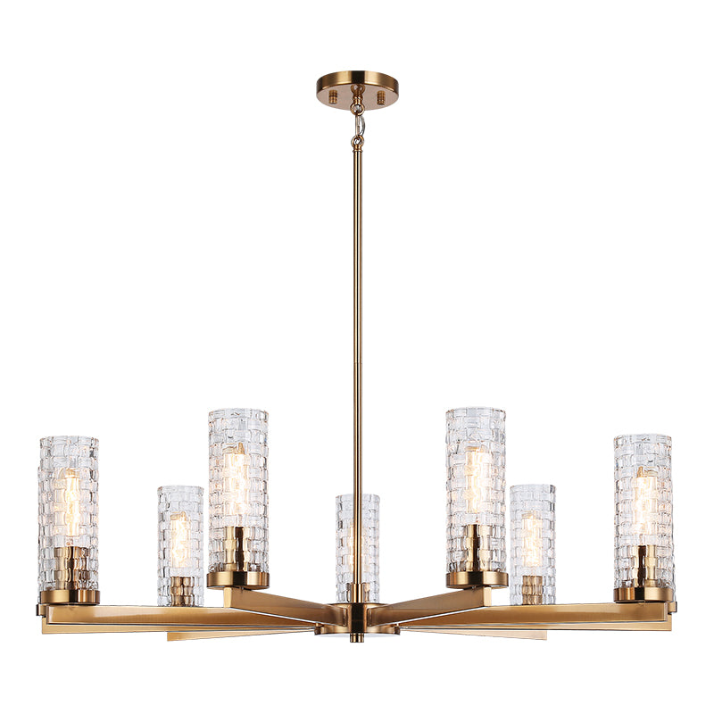 Steel Frame with Woven Patterned Glass Shade Chandelier