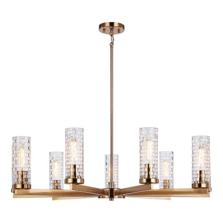 Steel Frame with Woven Patterned Glass Shade Chandelier