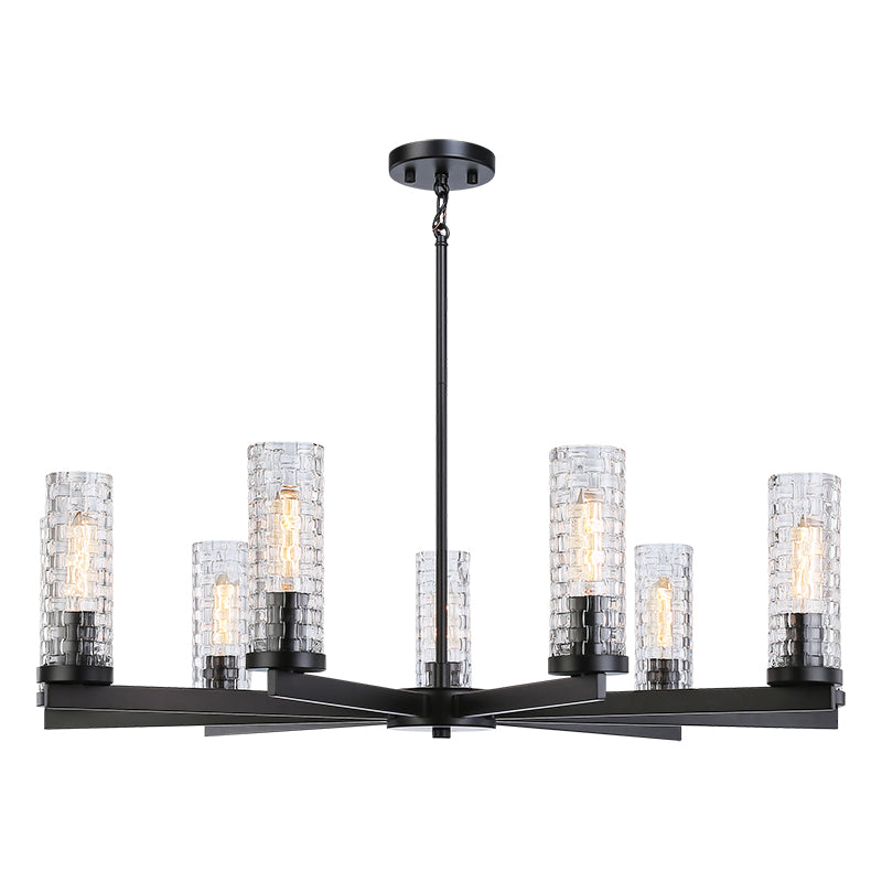 Steel Frame with Woven Patterned Glass Shade Chandelier