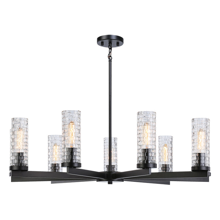 Steel Frame with Woven Patterned Glass Shade Chandelier