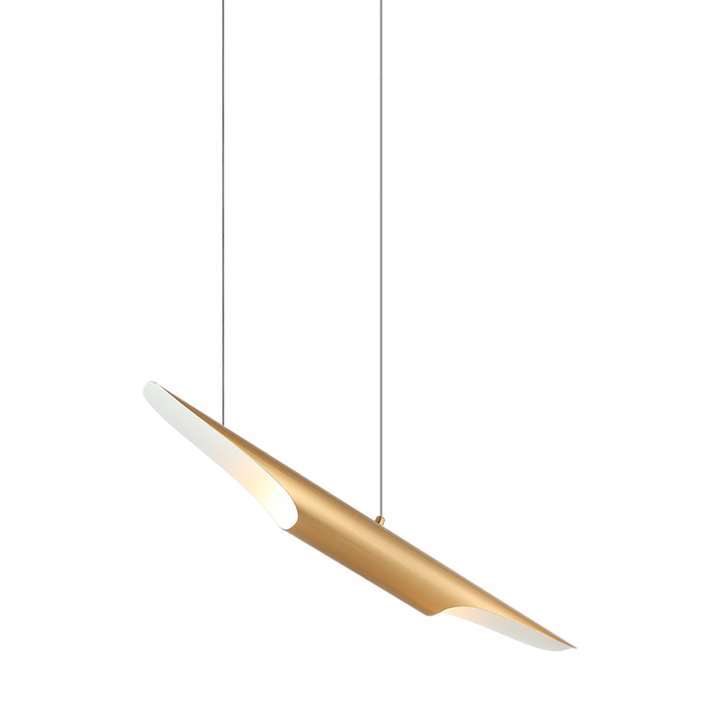 Steel Stylus Shade Single Pendant in Aged Gold Brass by Matteo Lighting