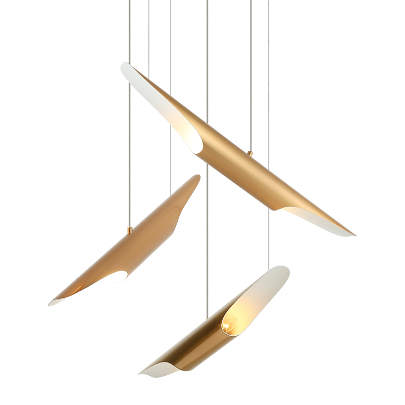 Steel Stylus Shade Multiple Pendant in Aged Gold Brass by Matteo Lighting