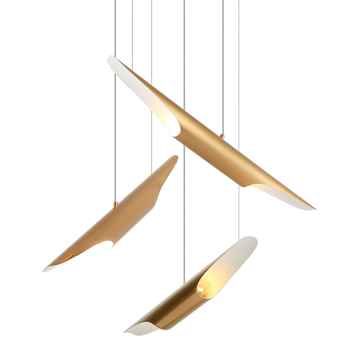 Steel Stylus Shade Multiple Pendant in Aged Gold Brass by Matteo Lighting