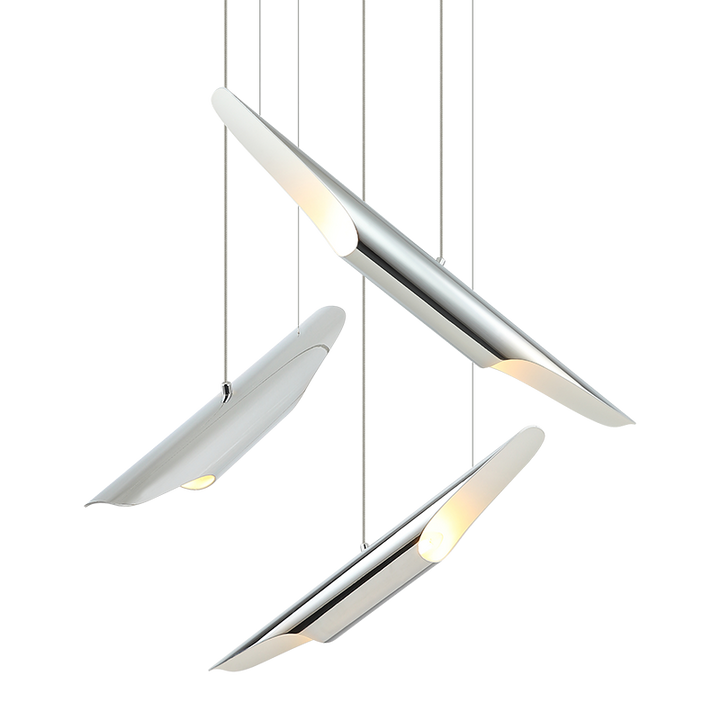 Steel Stylus Shade Multiple Pendant in Chrome by Matteo Lighting