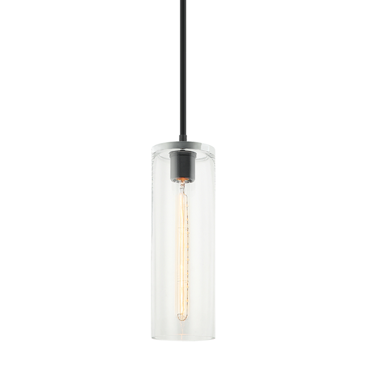 Steel Frame with Clear Cylindrical Glass Shade Mini Pendant