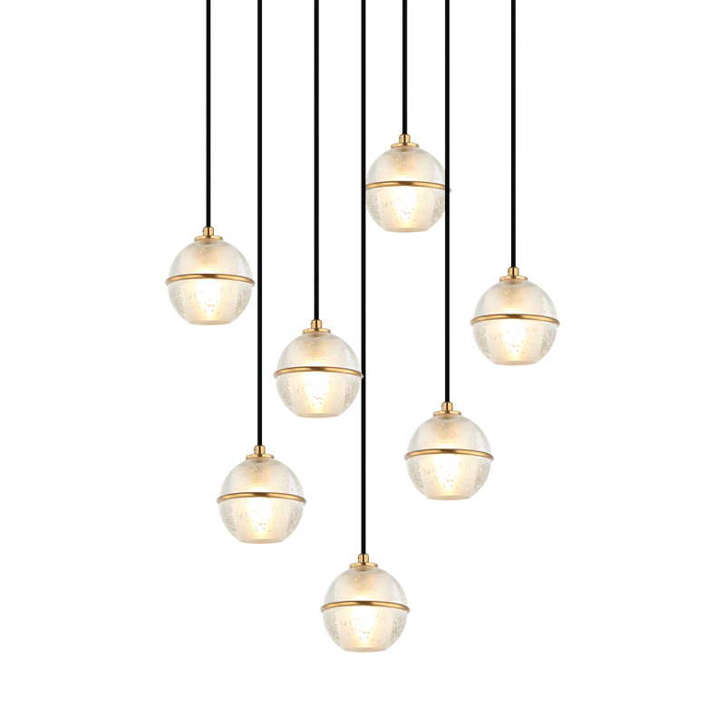 Steel Frame with Bubble Glass Globe Multiple Pendant