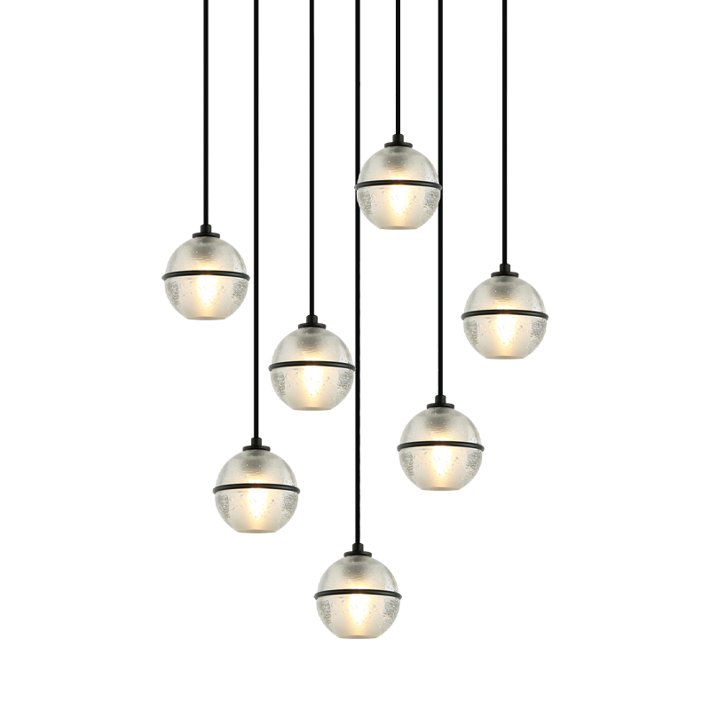 Steel Frame with Bubble Glass Globe Multiple Pendant