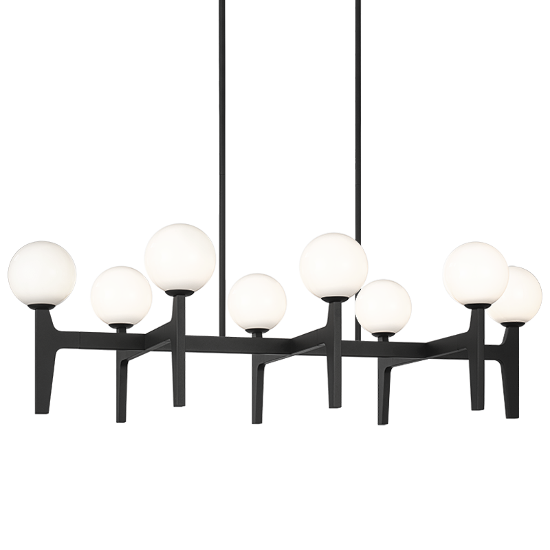 Scriben - Steel Frame with Opal Glass Globe Shade Linear Chandelier in Matte Black by Matteo Lighting