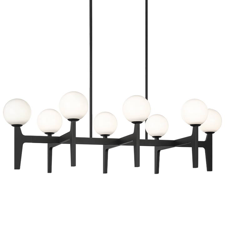 Scriben - Steel Frame with Opal Glass Globe Shade Linear Chandelier in Matte Black by Matteo Lighting