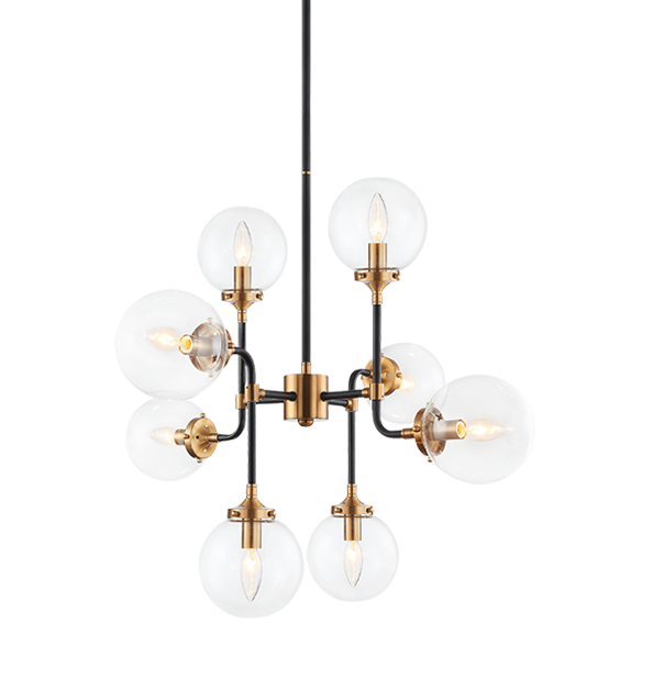 Steel Two Tone Rod with Glass Globe Chandelier