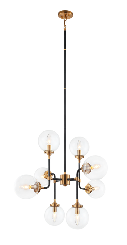 Steel Two Tone Rod with Glass Globe Chandelier