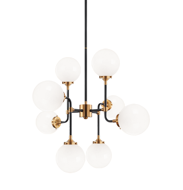 Steel Two Tone Rod with Glass Globe Chandelier