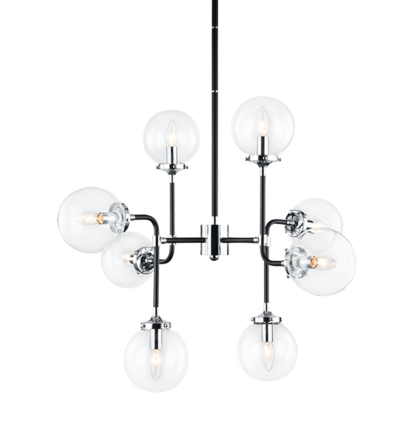 Steel Two Tone Rod with Glass Globe Chandelier