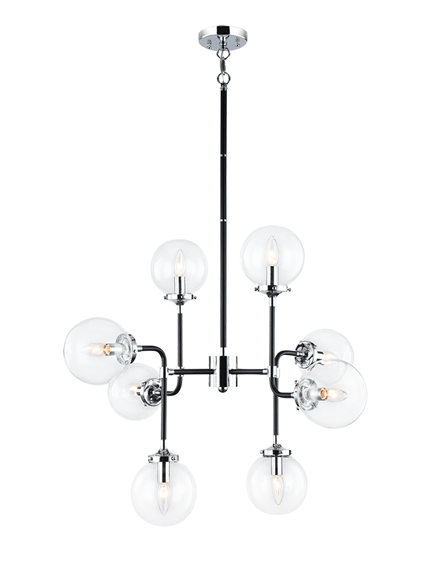 Steel Two Tone Rod with Glass Globe Chandelier