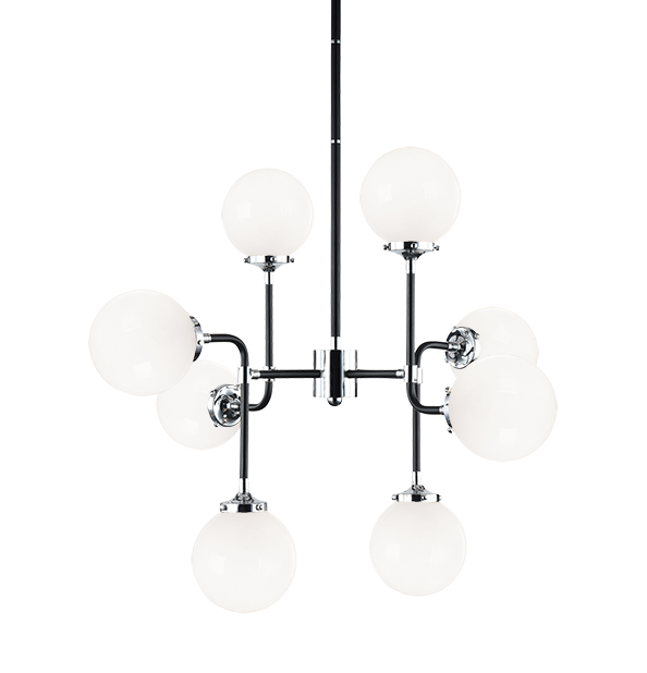 Steel Two Tone Rod with Glass Globe Chandelier