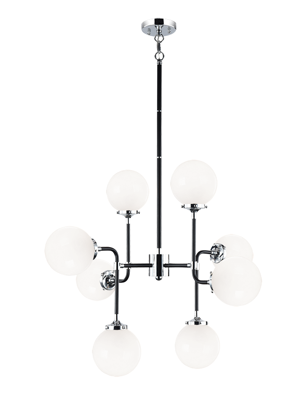 Steel Two Tone Rod with Glass Globe Chandelier