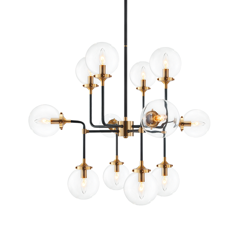 Steel Two Tone Rod with Glass Globe Chandelier