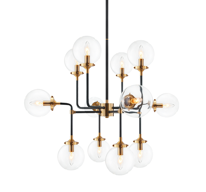 Steel Two Tone Rod with Glass Globe Chandelier