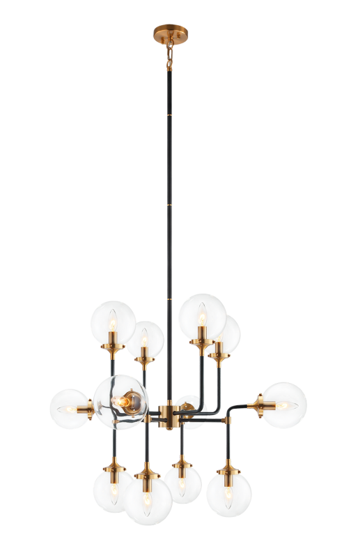 Steel Two Tone Rod with Glass Globe Chandelier