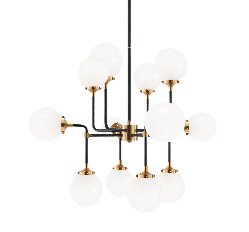 Steel Two Tone Rod with Glass Globe Chandelier