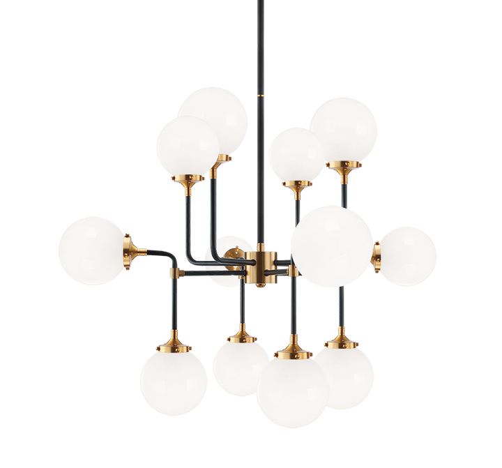 Steel Two Tone Rod with Glass Globe Chandelier