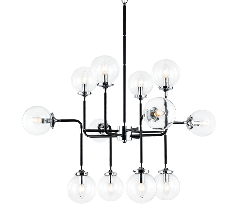 Steel Two Tone Rod with Glass Globe Chandelier