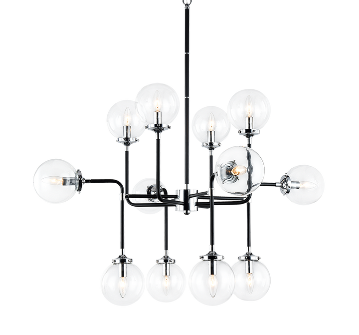 Steel Two Tone Rod with Glass Globe Chandelier