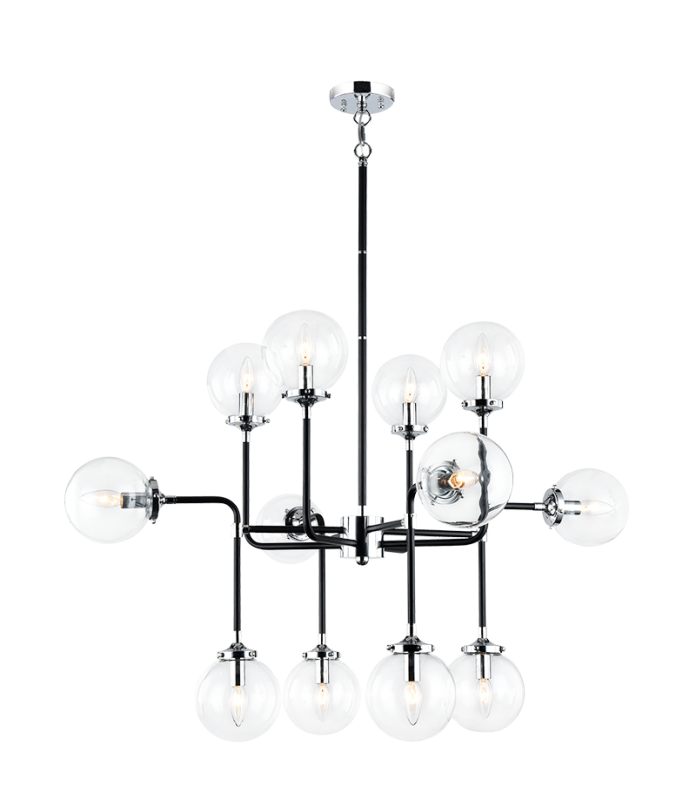 Steel Two Tone Rod with Glass Globe Chandelier