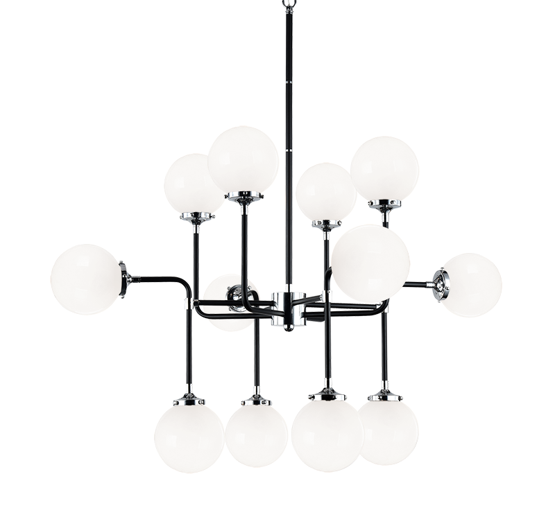 Steel Two Tone Rod with Glass Globe Chandelier