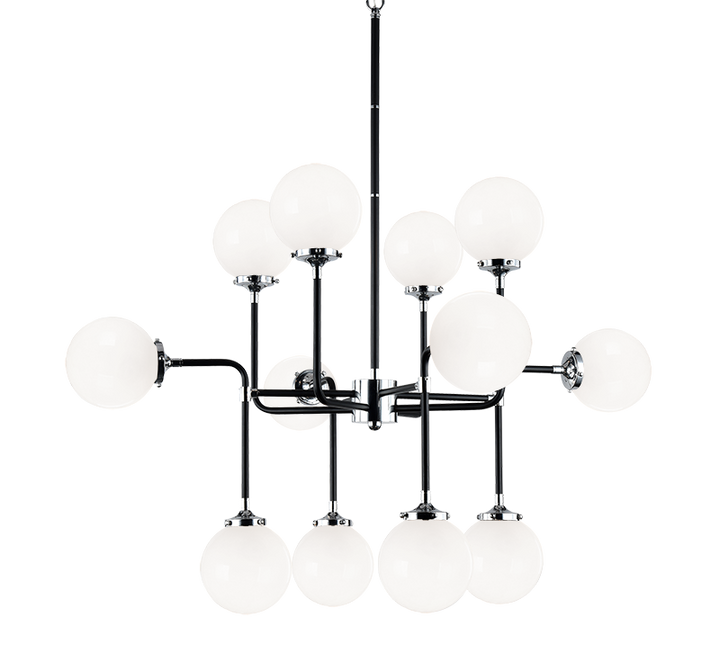 Steel Two Tone Rod with Glass Globe Chandelier