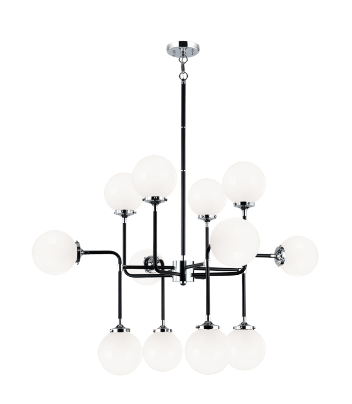 Steel Two Tone Rod with Glass Globe Chandelier