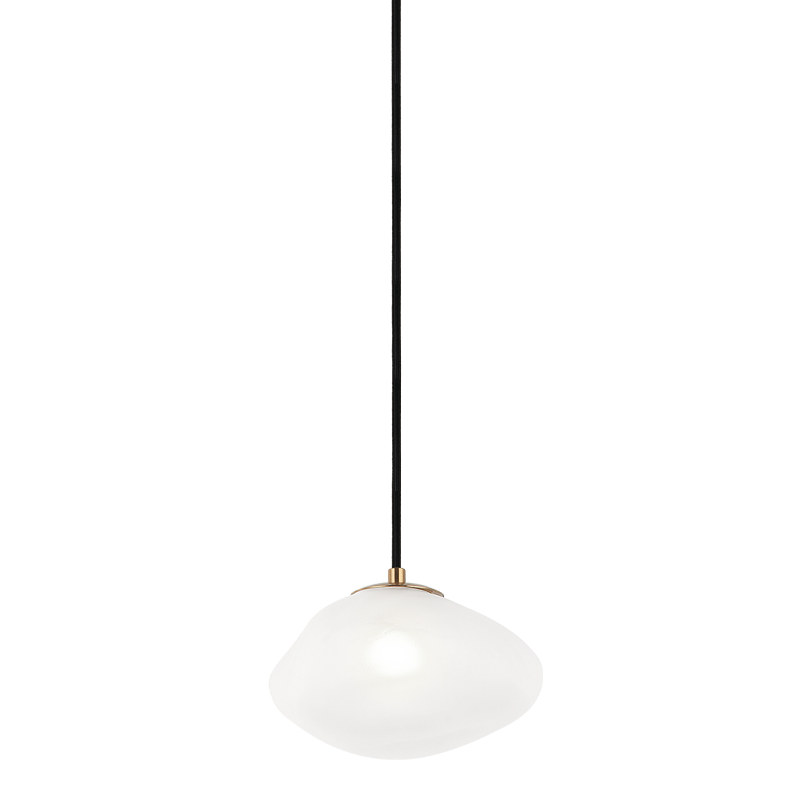 Melo - Aged Gold Brass Frame with Textured Patterned Glass Shade Pendant, 8", by Matteo Lighting