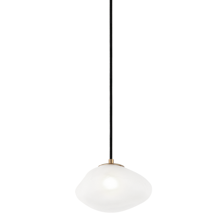 Melo - Aged Gold Brass Frame with Textured Patterned Glass Shade Pendant, 8", by Matteo Lighting