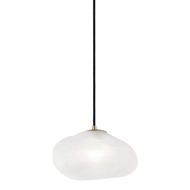 Melo - Aged Gold Brass Frame with Textured Patterned Glass Shade Pendant, 12", by Matteo Lighting