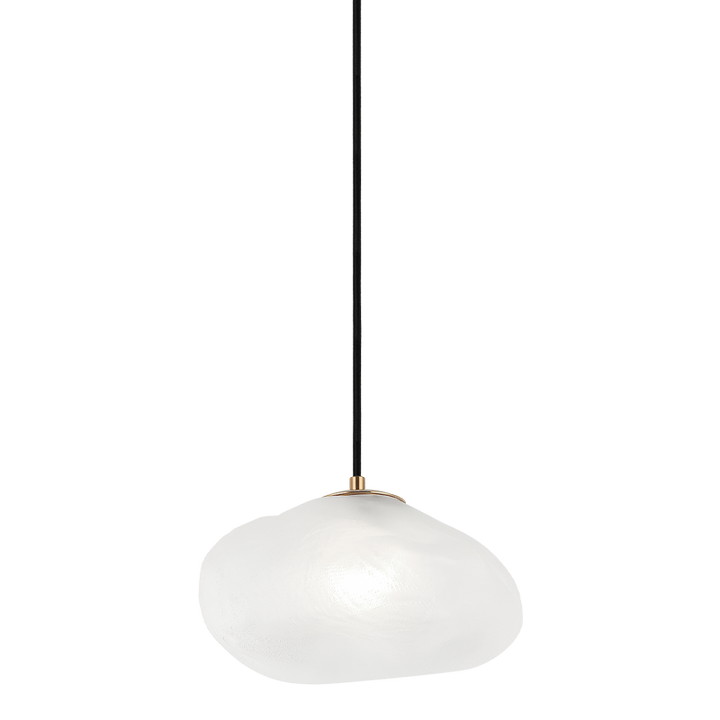 Melo - Aged Gold Brass Frame with Textured Patterned Glass Shade Pendant, 12", by Matteo Lighting
