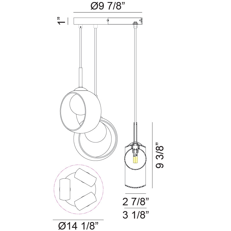 Steel Frame with Opal Glass Globe and Glass Ring Shade Chandelier / Pendant