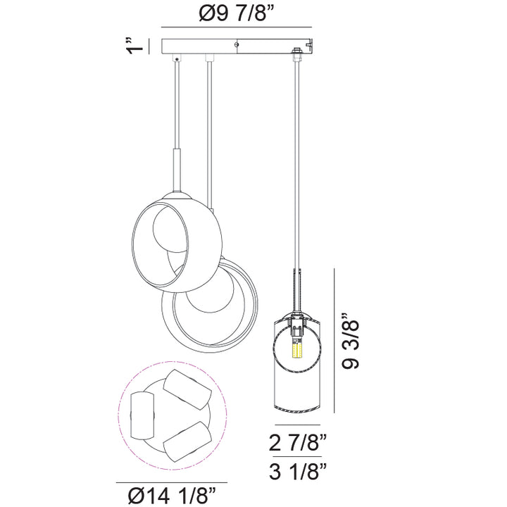 Steel Frame with Opal Glass Globe and Glass Ring Shade Chandelier / Pendant